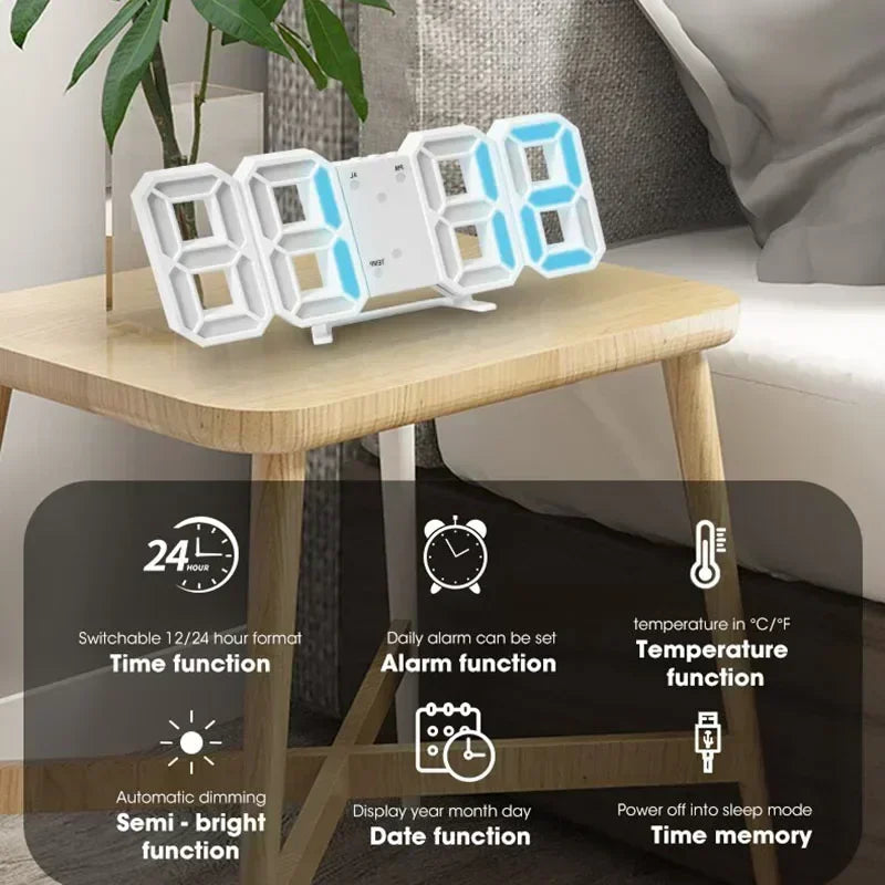 Reloj de Pared LED Digital 3D – Alarma + Fecha + Temperatura para Cocina, Hogar y Oficina