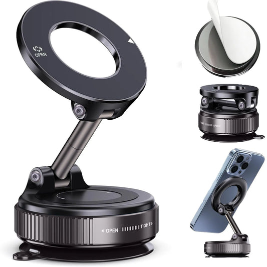 Soporte Magnético MagSafe para Auto – Ventosa Fuerte, 360° y Diseño Plegable